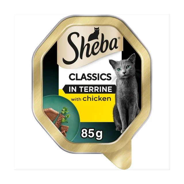    - Chicken flavor cat food  Sheba Classics Wet Cat Food Tray with Chicken in Terrine   85g