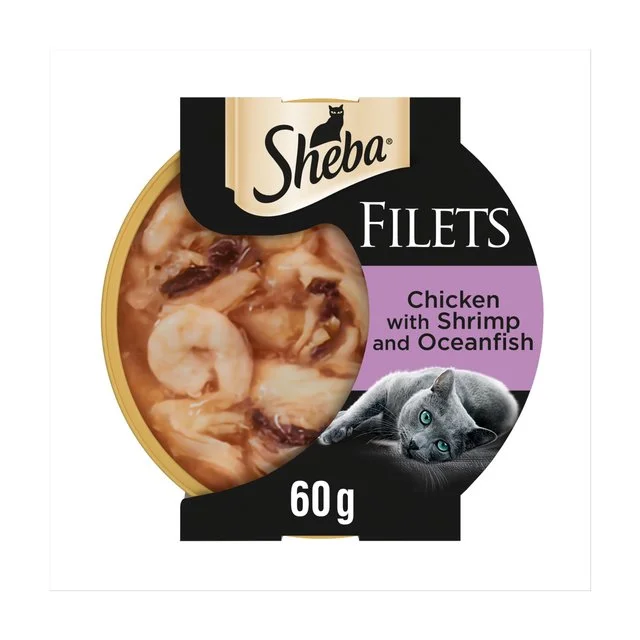    - Kitten food  Sheba Fillets Cat Food Tray with Chicken Shrimp and Ocean fish in Gravy   60g